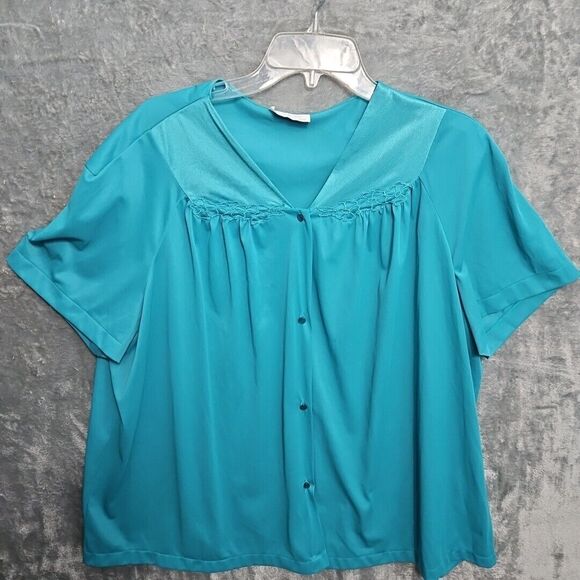 Vanity Fair Women's Sz 3X Green Pajama Top Nylon short sleeve USA - Picture 1 of 9